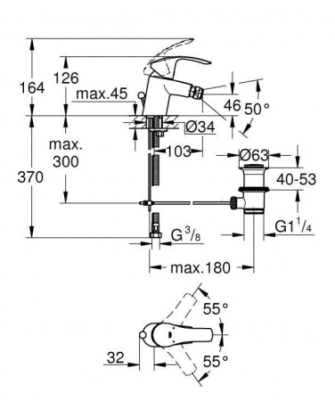 Смеситель для биде GROHE Eurosmart с донным клапаном 23789002