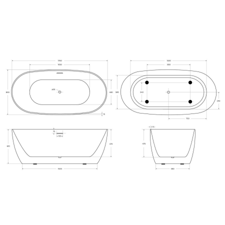 Акриловая ванна BELBAGNO BB415-1700-800 170x80
