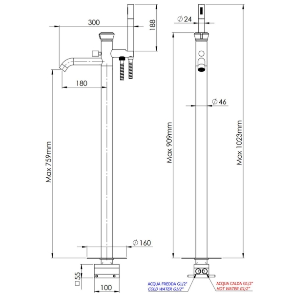 Смеситель для ванны REMER Element ET08NO черный матовый
