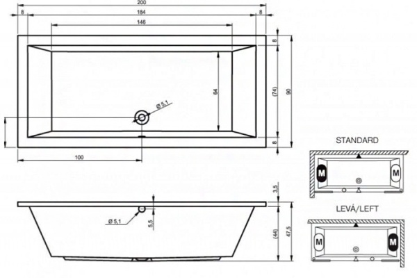 Акриловая ванна RIHO Lusso 200х90