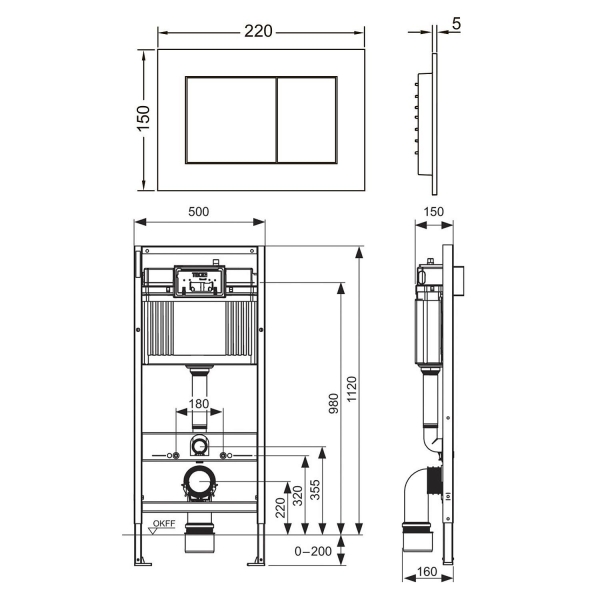 Инсталляция для унитазов TECE Now 9400414 с кнопкой смыва черный матовый