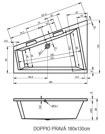 Акриловая ванна RIHO Doppio Plug & Play 180х130 R
