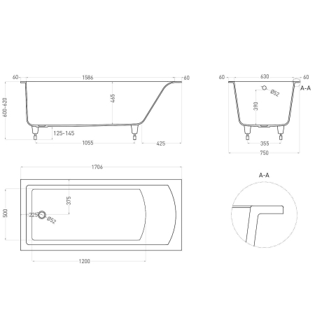 Ванна SALINI Cascata S-Sense 170x75