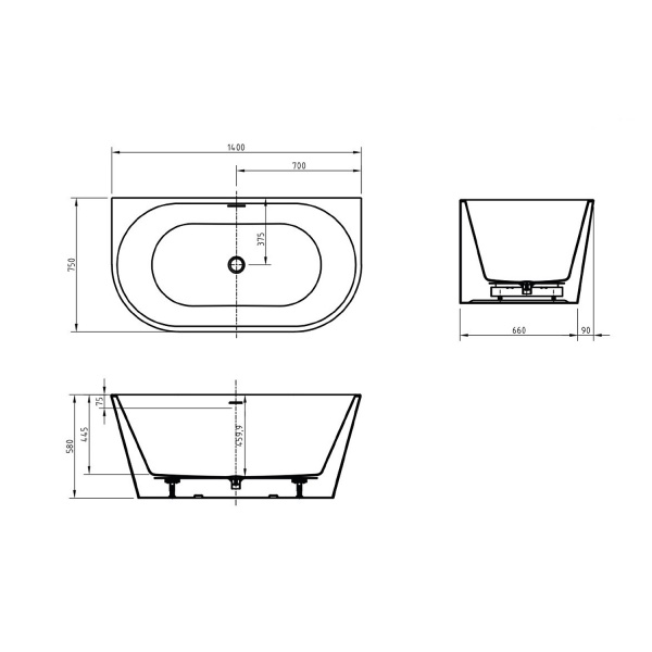 Акриловая ванна BELBAGNO BB710-1400-750 140x75