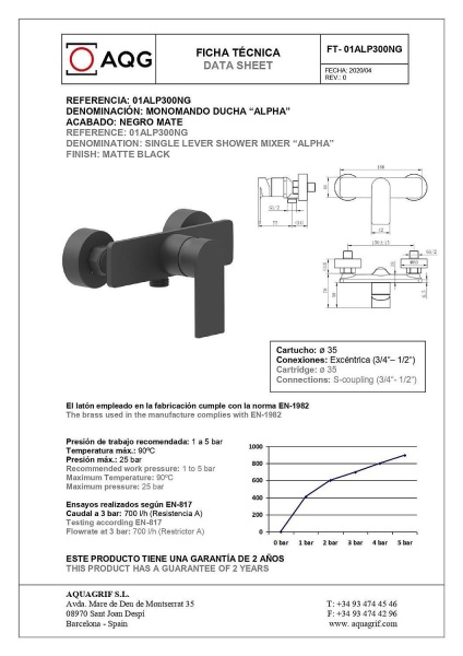 Смеситель для душа AQG Alpha 01ALP300NG черный матовый