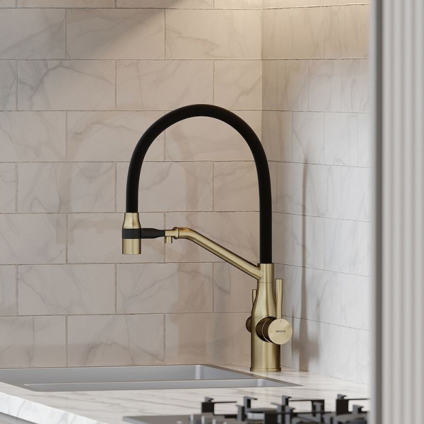 Смеситель для кухни SANCOS Orta с гибким изливом и подключ. фильтра SC4008BG золото брашированное