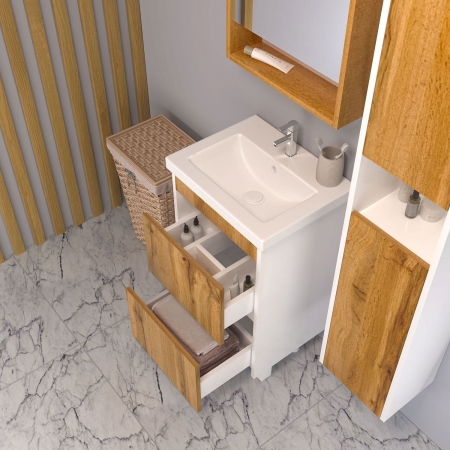 Тумба с раковиной ENCANTO Stella напольная 60 Белый/Дуб Вотан