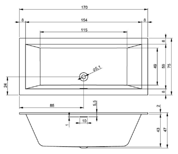 Акриловая ванна RIHO Rething Cubic 170x75
