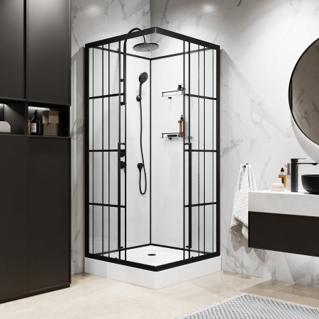 Душевая кабина NIAGARA Standart 90x90x225 L профиль черный матовый, стекло с рисунком клетка