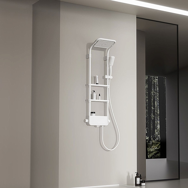 Душевая стойка AQUAME с термостатом AQM8003W белая матовая
