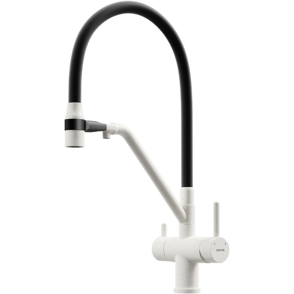 Смеситель для кухни SANCOS Dora с гибким изливом и подключ. фильтра SC4003GR белый гранит