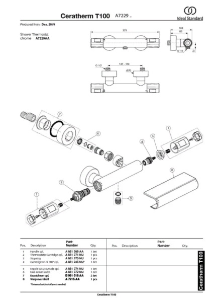 Смеситель для душа IDEAL STANDARD Ceratherm T100 A7229AA