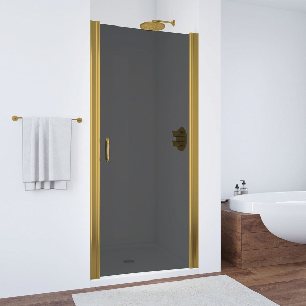 Дверь в нишу VEGAS GLASS EP Novo 80x190 профиль золото матовое, стекло графит