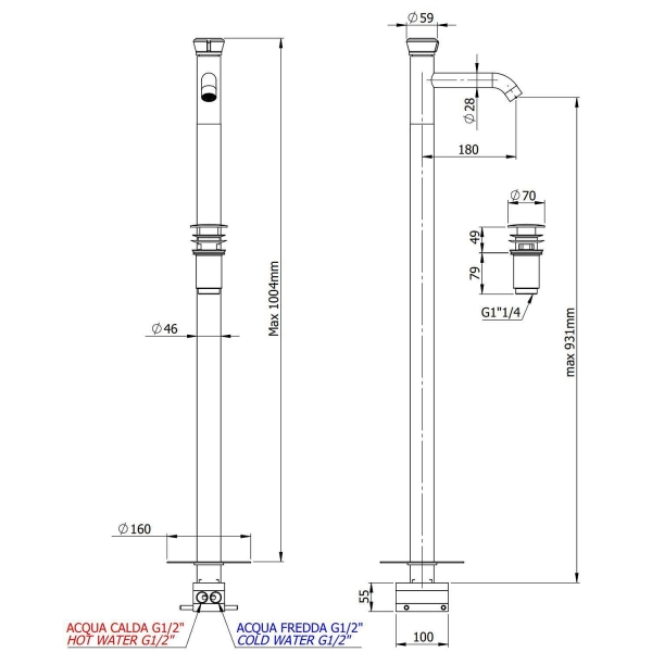 Смеситель для раковины REMER Element с донным клапаном ET18