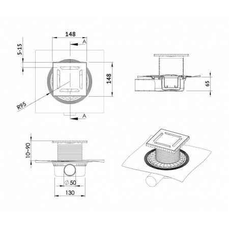 Трап BERGES Zentrum Antik горизонтальный 15х15 матовый хром