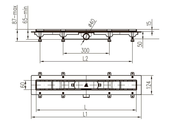 Дренажный канал MCH Klasik/Floor CH 950 KC с решеткой и бок. сливом, D40 черный