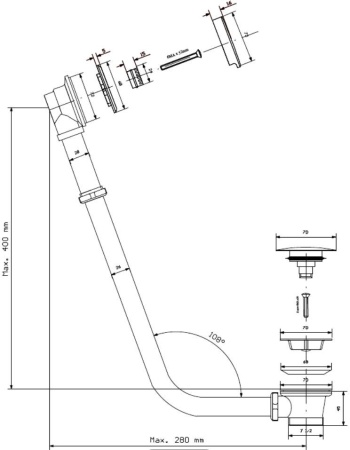 Слив-перелив для ванны VICARIO 1210 (CR)