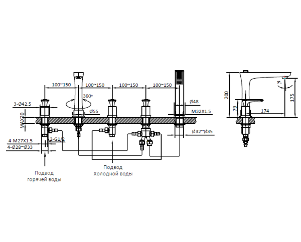 Смеситель на борт ванны ALTROBAGNO Aperto 020102 Cr