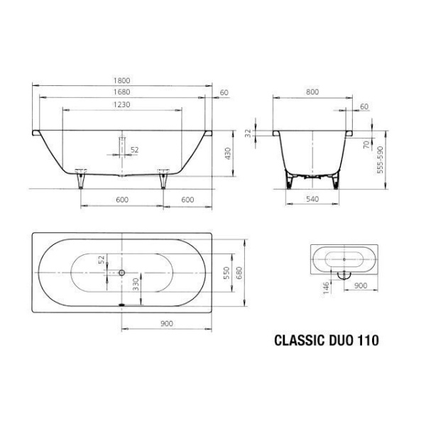 Стальная ванна KALDEWEI Classic Duo мод. 110, 180х80