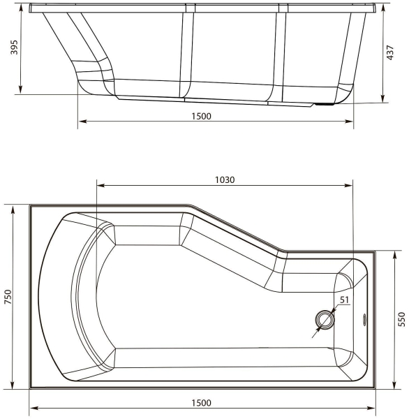 Панель фронтальная для ванн MARKA ONE Convey 150х44 L