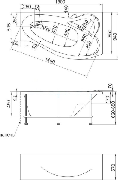 Панель фронтальная для ванн MARKA ONE Gracia 150x65 L