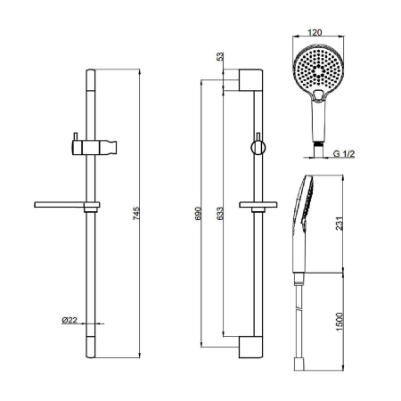 Душевой гарнитур AQUAME с мыльницей AQM8101MB черный матовый
