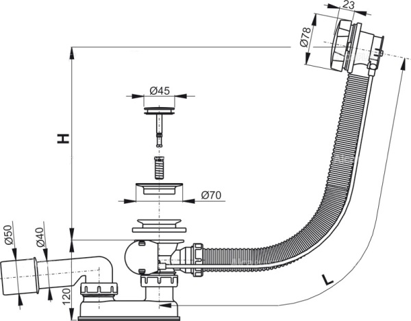 Слив-перелив ALCAPLAST A55K-100