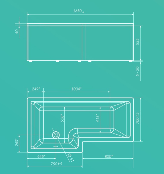 Панель фронтальная для ванн MARKA ONE Linea 165х56 L