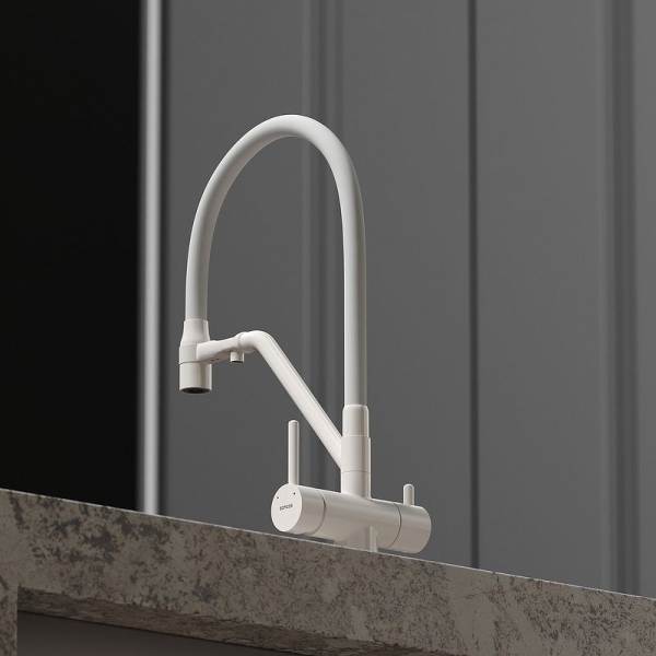Смеситель для кухни SANCOS Dora с гибким изливом и подключ. фильтра SC4003MW белый матовый