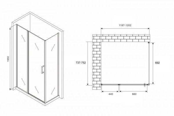 Душевое ограждение ABBER Sonnenstrand AG04120BS-S75B 120x75x195