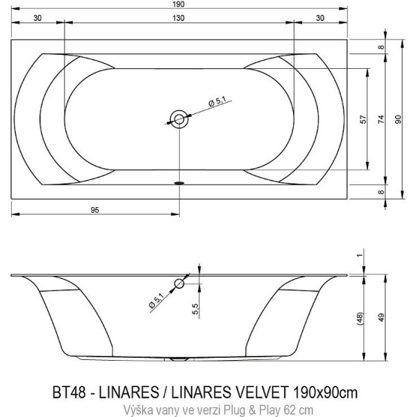 Акриловая ванна RIHO Linares Plug & Play 190х90 R