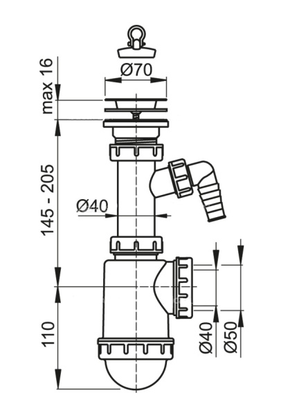 Сифон для мойки ALCAPLAST A441P-DN50/40