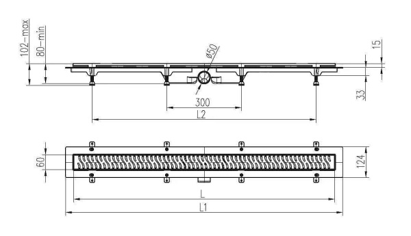 Дренажный канал MCH Line CH 750/50 LC с решеткой и бок. сливом, D50