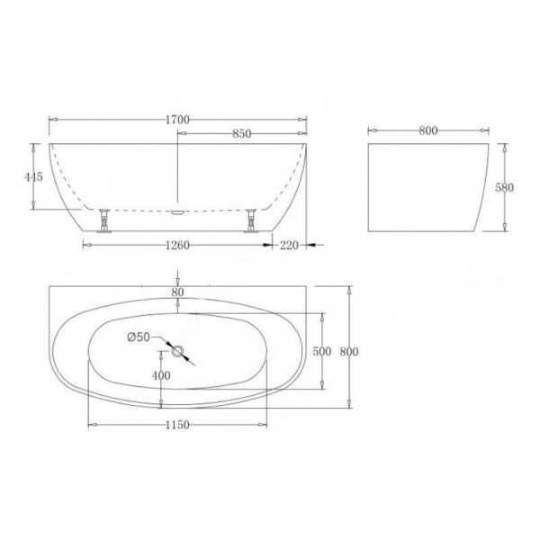 Акриловая ванна ESBANO San Marino 170х80 белый/черный