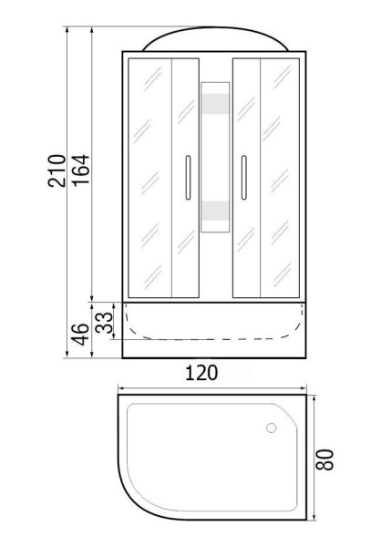 Душевая кабина RIVER Nara МТ L 120x80x210 высокий поддон