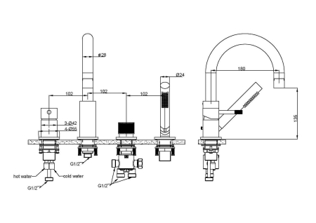 Смеситель на борт ванны BOHEME Uno 460-G Gold