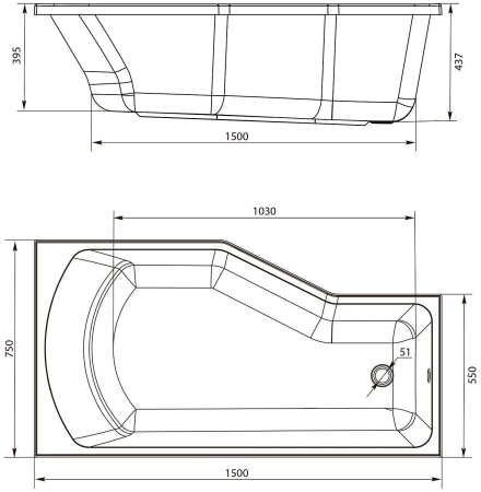 Панель фронтальная для ванн MARKA ONE Convey 150х44 R