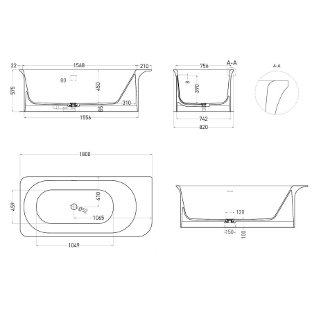 Ванна SALINI Ninfea S-Stone 180x80 матовая