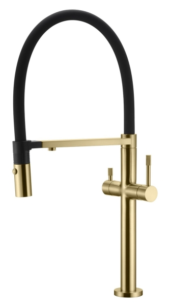 Смеситель для кухни BOHEME Uno выдвижным излив, подключ. к фильтру 115-MG Gold Matt