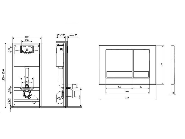 Инсталляция для унитазов KK-POL Premium SET/M500/030/K с кнопкой смыва M06 белый глянцевый