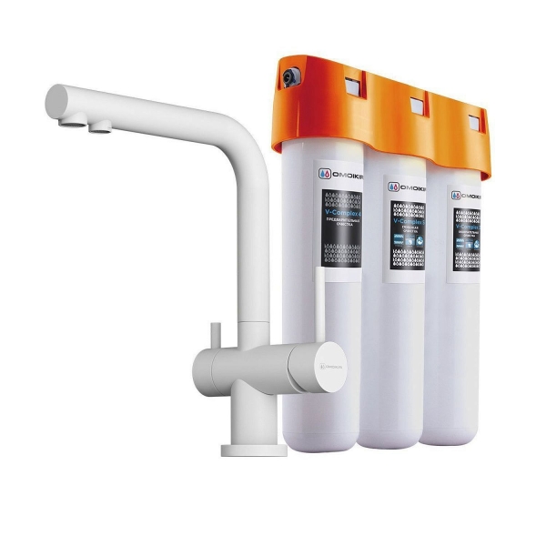 Комплект смеситель с фильтром OMOIKIRI Nagano-WH-P + Pure drop lite белый