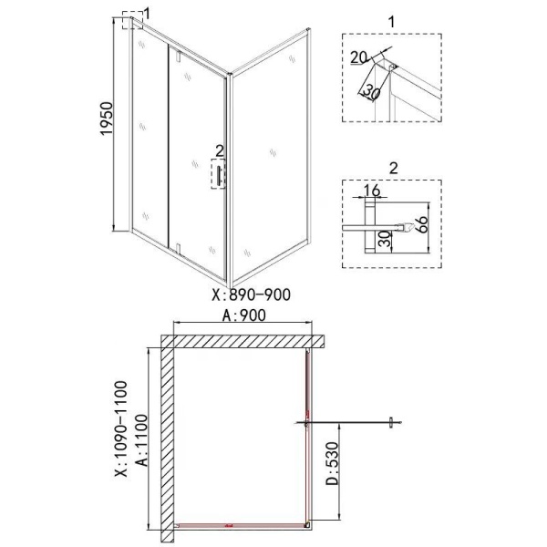 Душевое ограждение NIAGARA Nova NG-43-11AG-NG-A90G 110x90x195