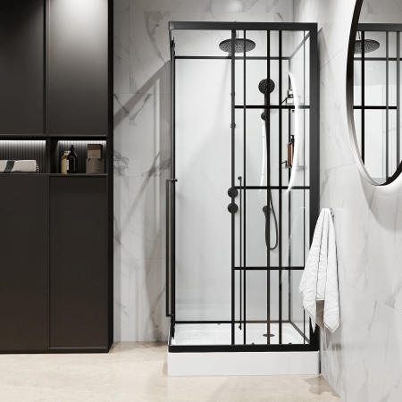 Душевая кабина NIAGARA Standart 90x90x225 L профиль черный матовый, стекло с рисунком клетка