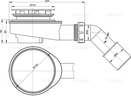 Сифон для душевого поддона ALCAPLAST A491CR