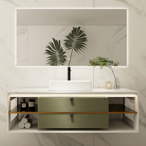 Тумба с раковиной BLACK&WHITE Gravity 150 белый/мятный матовый