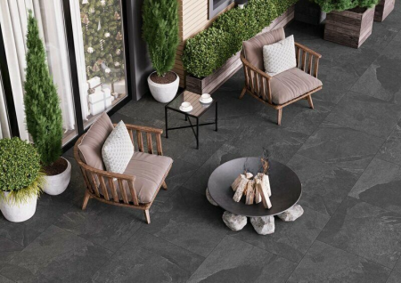 Terra Black TE04 черный неполированный керамогранит 80х80см Estima