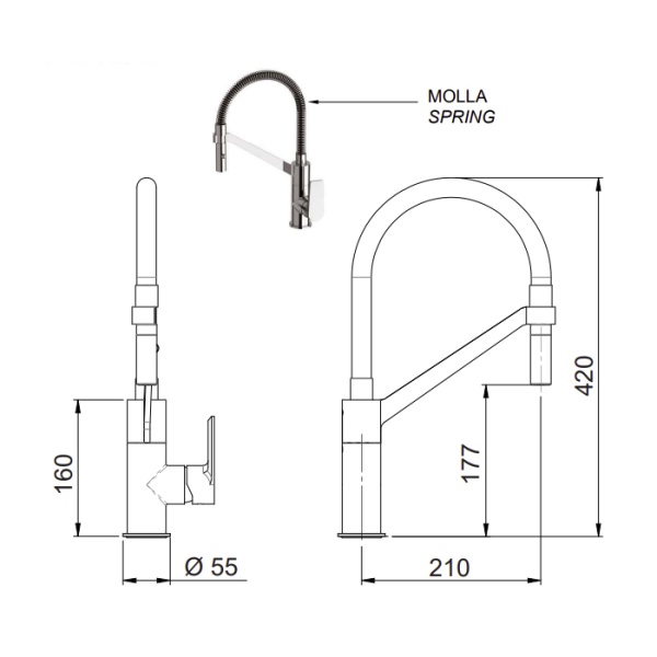 Смеситель для кухни REMER Dream с выдвижным изливом D533
