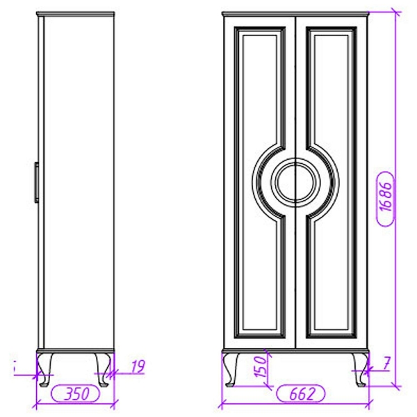 Пенал CAPRIGO Валетта 66 белый матовый