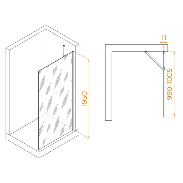Перегородка для душа RGW Walk In WA-102Gb 100х195