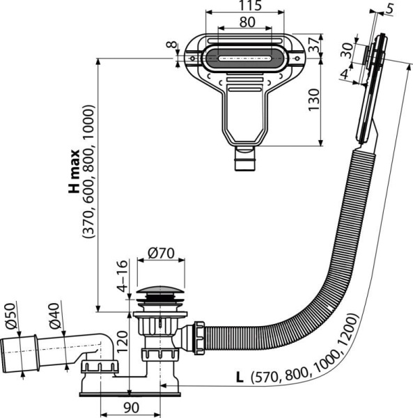 Слив-перелив ALCAPLAST A516CKM-80